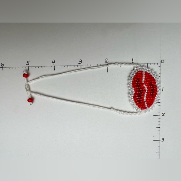 White & Red Glam Beaded Lips Bracelet set with Matching Earrings - Picture 5 of 11